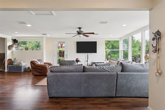 2814 W Humphrey St, Tampa, FL 33614 - living area with dark wood-style floors, recessed lighting, and a ceiling fan