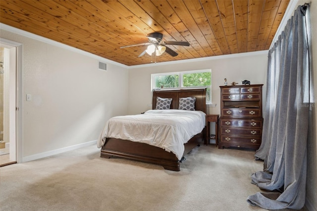 2814 W Humphrey St, Tampa, FL 33614 - bedroom with carpet, ornamental molding, wood ceiling, baseboards, and ceiling fan