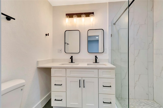 1914 E Emma St, Tampa, FL 33610 - full bathroom featuring a marble finish shower, toilet, and vanity
