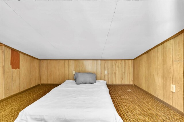 2287 Demaret Dr, Dunedin, FL 34698 - bedroom with carpet, wooden walls, and baseboards