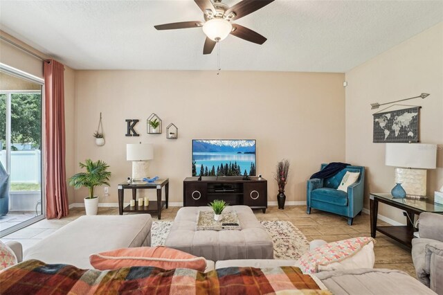 9917 Prevatt St, Gibsonton, FL 33534 - living room with a ceiling fan and baseboards