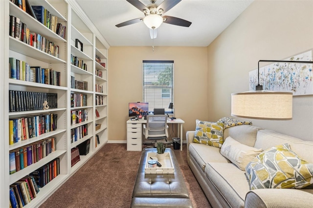 9917 Prevatt St, Gibsonton, FL 33534 - office area with carpet floors, a ceiling fan, and baseboards