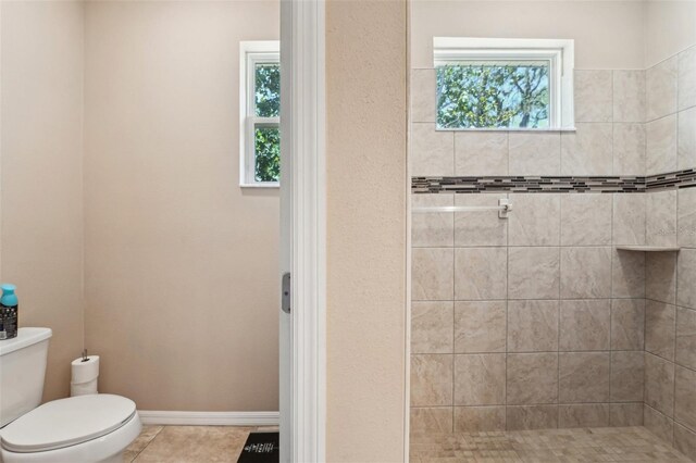 9917 Prevatt St, Gibsonton, FL 33534 - full bathroom with a tile shower, toilet, and tile patterned flooring