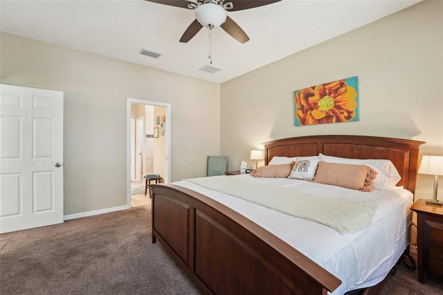 9917 Prevatt St, Gibsonton, FL 33534 - bedroom with dark carpet, baseboards, and ceiling fan
