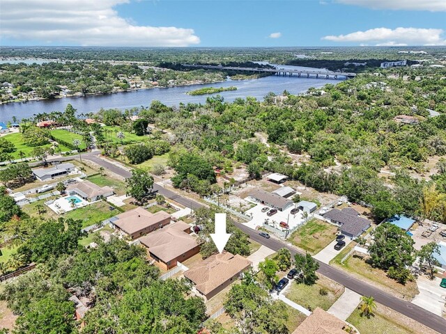 9917 Prevatt St, Gibsonton, FL 33534 - aerial perspective of suburban area featuring a notable bridge and a nearby body of water