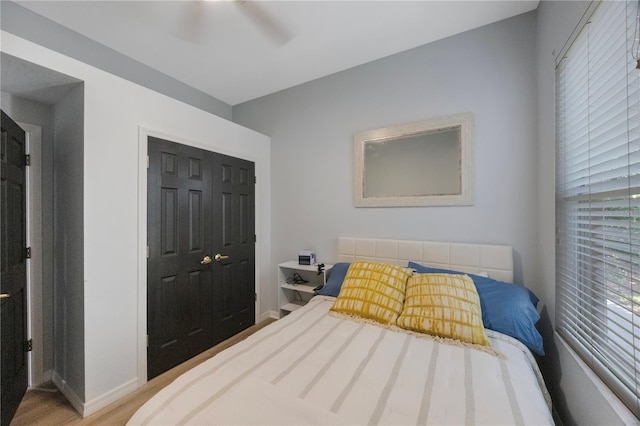 17809 Sandpine Trace Way, Tampa, FL 33647 - bedroom with wood finished floors, baseboards, ceiling fan, and a closet