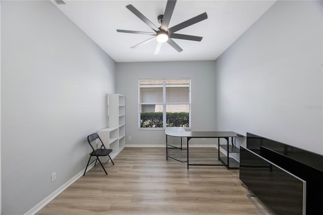 17809 Sandpine Trace Way, Tampa, FL 33647 - office area featuring ceiling fan, light wood-style floors, and baseboards