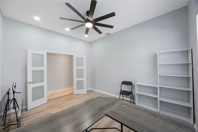 17809 Sandpine Trace Way, Tampa, FL 33647 - unfurnished office featuring wood finished floors, french doors, a ceiling fan, baseboards, and recessed lighting