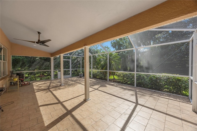 17809 Sandpine Trace Way, Tampa, FL 33647 - unfurnished sunroom with a ceiling fan and lofted ceiling