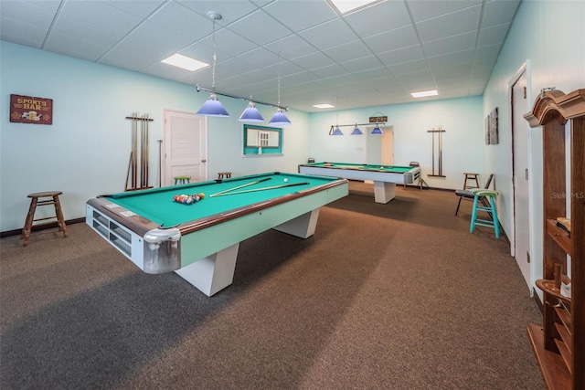 8 Glencoe Pl Unit 305, Dunedin, FL 34698 - game room with billiards, carpet, a paneled ceiling, and baseboards