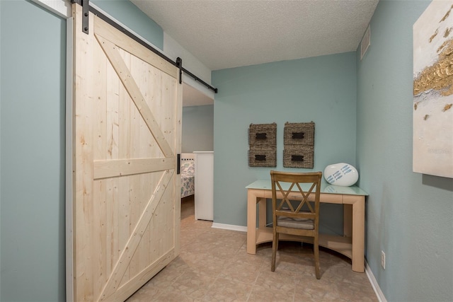 8240 144th Ln, Seminole, FL 33776 - office space with a barn door, a textured ceiling, and baseboards
