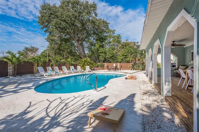8240 144th Ln, Seminole, FL 33776 - view of pool with a ceiling fan, a fenced backyard, and a patio