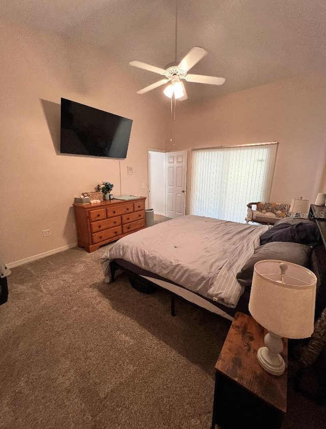 2528 Deerbrook Dr, Lakeland, FL 33811 - bedroom featuring carpet, baseboards, vaulted ceiling, and ceiling fan