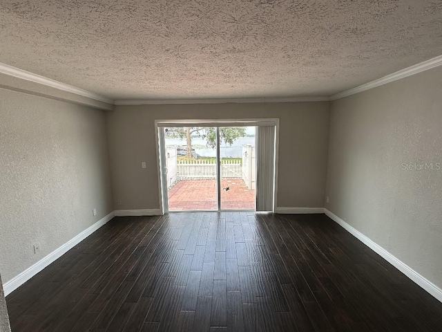 2557 Cedar Cypress Ct, Tampa, FL 33618 - unfurnished room featuring a textured ceiling, dark wood-style flooring, crown molding, and a textured wall