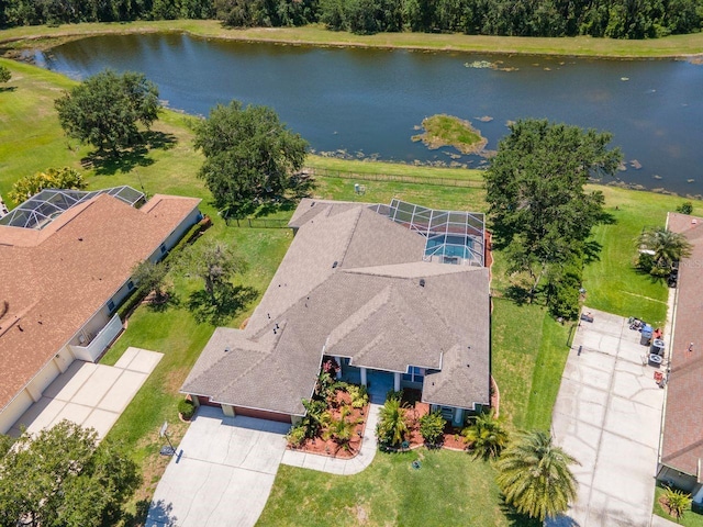 view of subject property with a large body of water