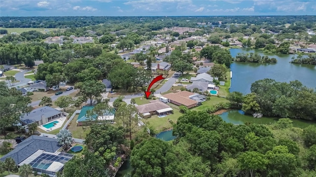 1716 Bayou Cir, Lakeland, FL 33803 - aerial perspective of suburban area featuring a nearby body of water and a pool area