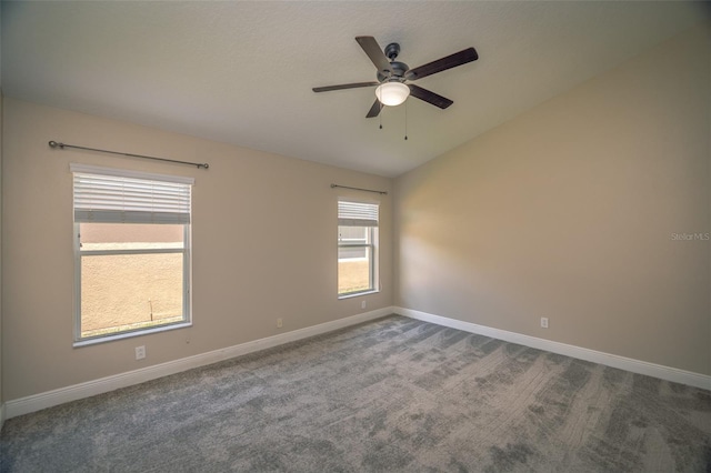 19247 Otters Wick Way, Land O Lakes, FL 34638 - unfurnished room with ceiling fan, baseboards, carpet floors, and vaulted ceiling