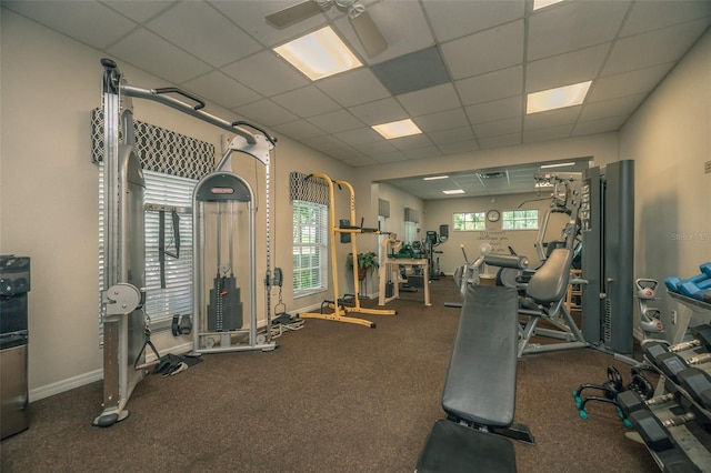 19247 Otters Wick Way, Land O Lakes, FL 34638 - exercise room featuring a paneled ceiling and ceiling fan