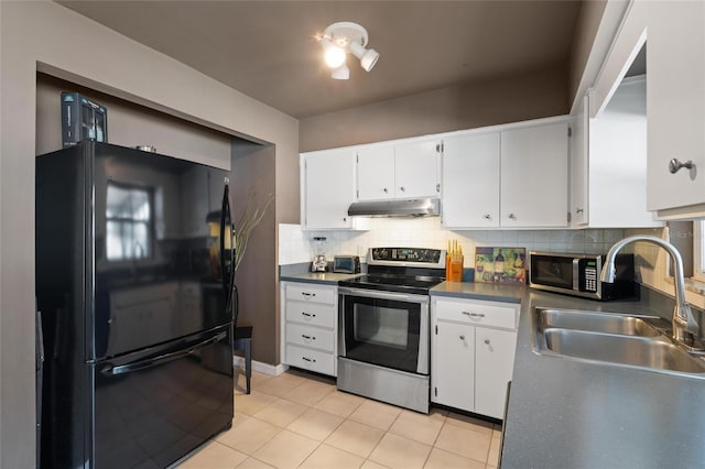 2048 64th Ave S, Saint Petersburg, FL 33712 - kitchen with appliances with stainless steel finishes, under cabinet range hood, a sink, decorative backsplash, and white cabinets