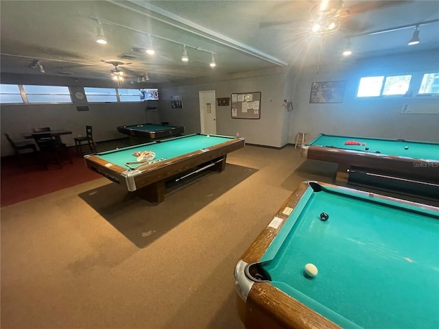 2011 58th Ave N Unit 20, Saint Petersburg, FL 33714 - game room with pool table, track lighting, and a ceiling fan