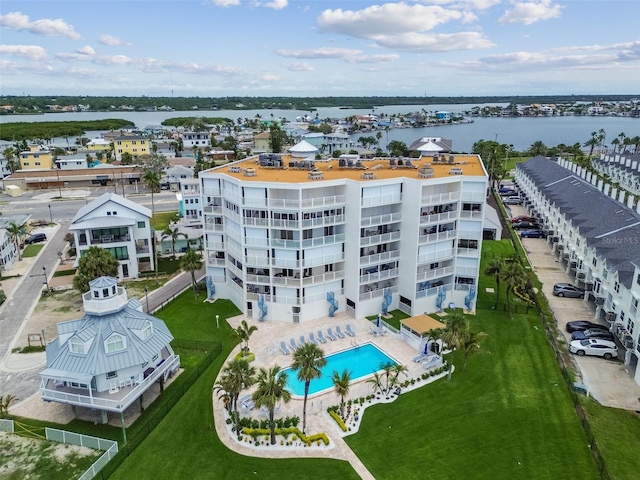 17980 Gulf Blvd Unit 505, Redington Shores, FL 33708 - aerial view of a pool area, a large body of water, and apartment complex