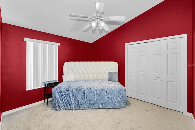 6521 Oelsner St, New Port Richey, FL 34652 - bedroom with lofted ceiling, carpet, a closet, and ceiling fan