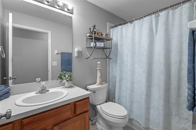 25332 Lexington Oaks Blvd, Wesley Chapel, FL 33544 - bathroom with toilet, a textured ceiling, vanity, and a shower with curtain