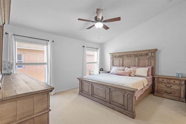 25332 Lexington Oaks Blvd, Wesley Chapel, FL 33544 - bedroom featuring light carpet, lofted ceiling, a ceiling fan, and baseboards
