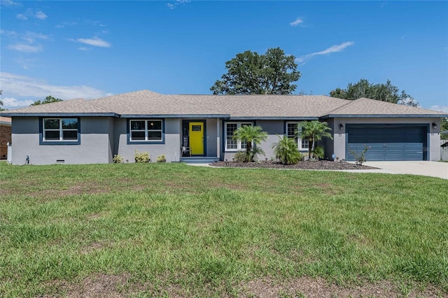 1416 Leighton Ave, Lakeland, FL 33803 - ranch-style home featuring stucco siding, a garage, a front lawn, and driveway