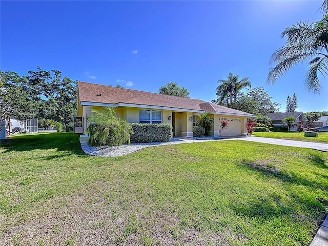 1599 Mcauliffe Ln, Palm Harbor, FL 34683 - single story home featuring an attached garage, concrete driveway, stucco siding, and a front lawn