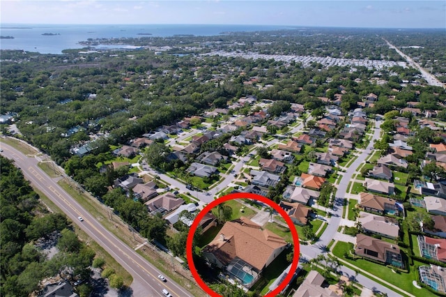 1599 Mcauliffe Ln, Palm Harbor, FL 34683 - aerial view of property and surrounding area with a large body of water and nearby suburban area