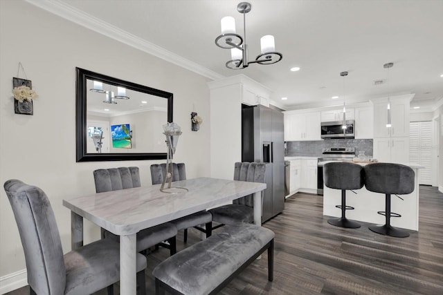 6020 N 50th St, Tampa, FL 33610 - dining space with recessed lighting, crown molding, dark wood-type flooring, and a chandelier
