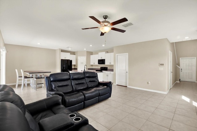 5067 Sable Chime Dr, Wimauma, FL 33598 - living room featuring a ceiling fan, light tile patterned flooring, baseboards, and recessed lighting