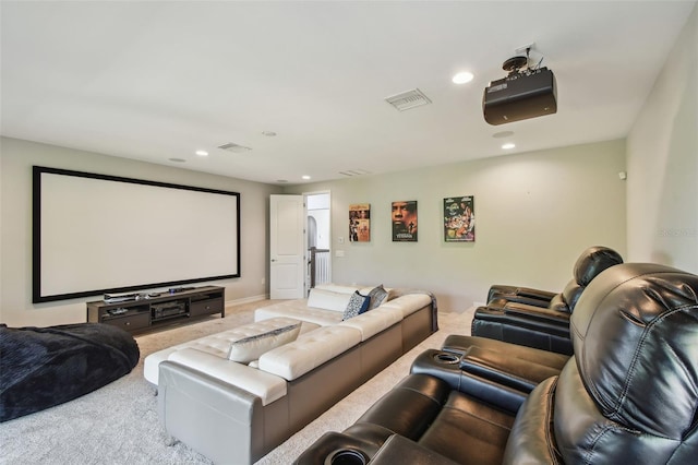 carpeted home theater with recessed lighting