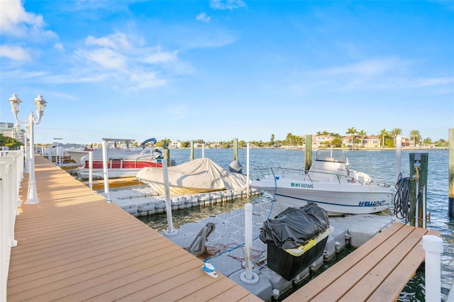dock area featuring a water view