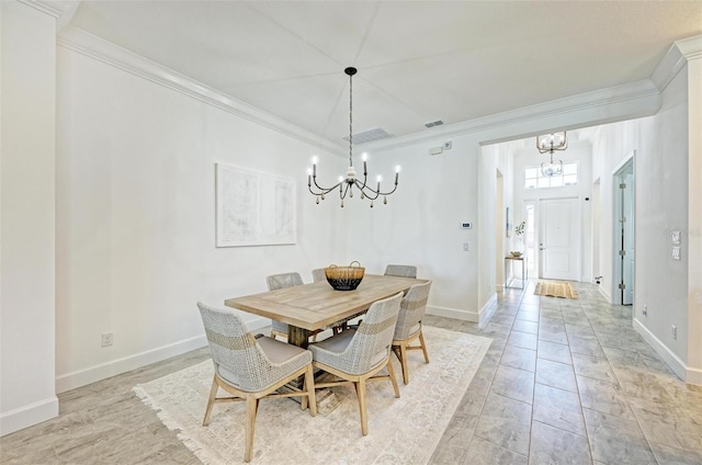 15525 Corona Del Mar Dr, Wimauma, FL 33598 - dining space featuring a chandelier, crown molding, and baseboards