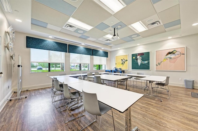 15525 Corona Del Mar Dr, Wimauma, FL 33598 - dining room featuring plenty of natural light, dark wood finished floors, and a tray ceiling