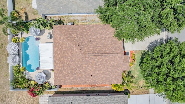view from above of property with a pool