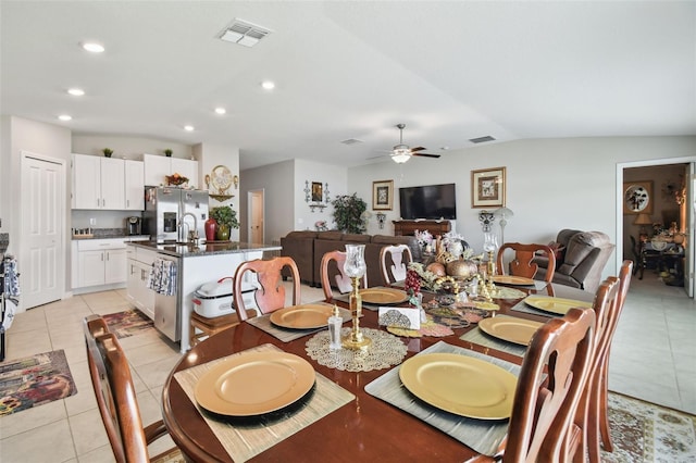 13603 Wild Ginger St, Riverview, FL 33579 - dining area with a ceiling fan, light tile patterned floors, and recessed lighting