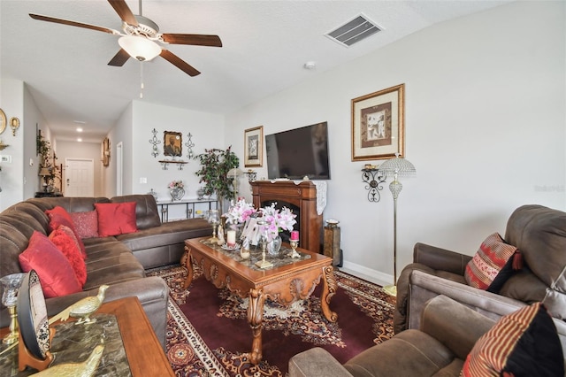 13603 Wild Ginger St, Riverview, FL 33579 - living room with ceiling fan and baseboards