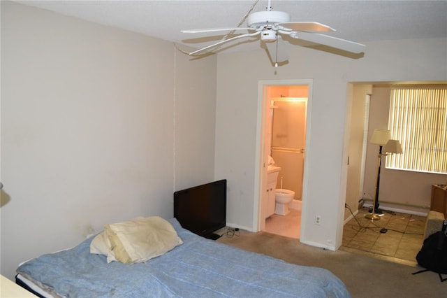 2463 Brazilia Dr Unit 43, Clearwater, FL 33763 - bedroom featuring carpet flooring, a ceiling fan, and ensuite bath