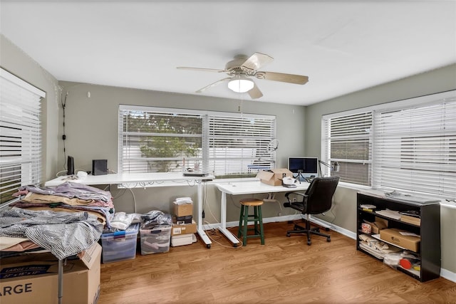 2222 Euclid Cir N, Clearwater, FL 33764 - office area with a ceiling fan, wood finished floors, and baseboards