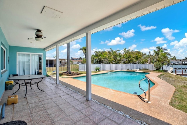 11628 Grove St, Seminole, FL 33772 - view of pool featuring a patio area, a fenced backyard, and a ceiling fan