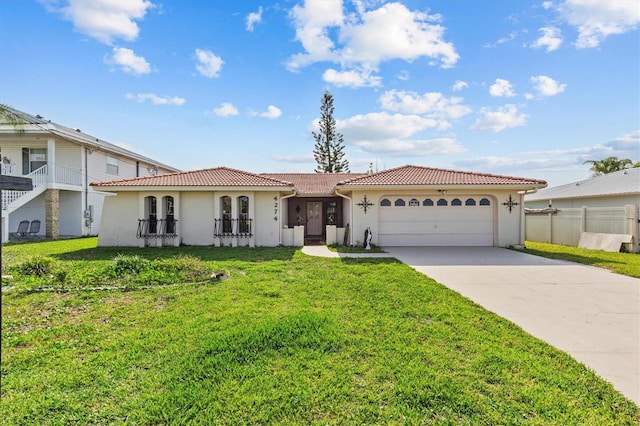 4274 Deleon Dr, Hernando Beach, FL 34607 - mediterranean / spanish-style house with stucco siding, an attached garage, concrete driveway, and a tiled roof
