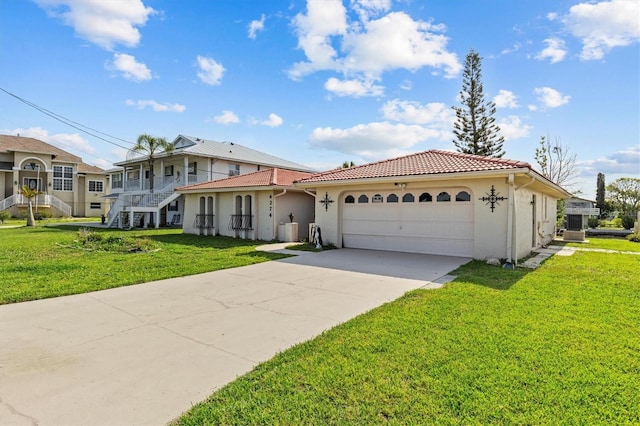 4274 Deleon Dr, Hernando Beach, FL 34607 - view of front facade featuring stucco siding, a tiled roof, an attached garage, and concrete driveway