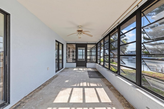 4274 Deleon Dr, Hernando Beach, FL 34607 - unfurnished sunroom with ceiling fan