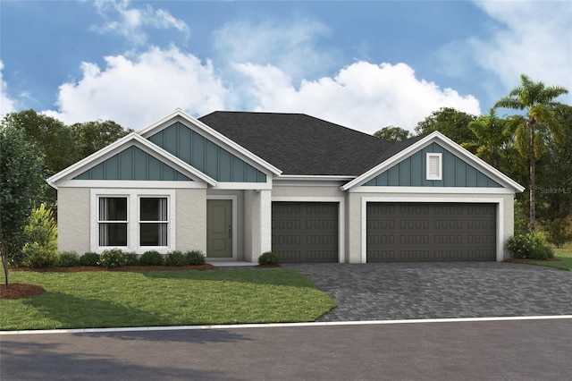 6236 SW 95th Pl, Ocala, FL 34476 - view of front facade with board and batten siding, an attached garage, a front lawn, and decorative driveway