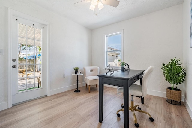 13304 2nd St E, Madeira Beach, FL 33708 - office space with ceiling fan, light wood-style flooring, and baseboards