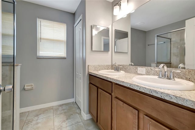 1107 Seminole Sky Dr, Ruskin, FL 33570 - full bath with double vanity, baseboards, and tiled shower