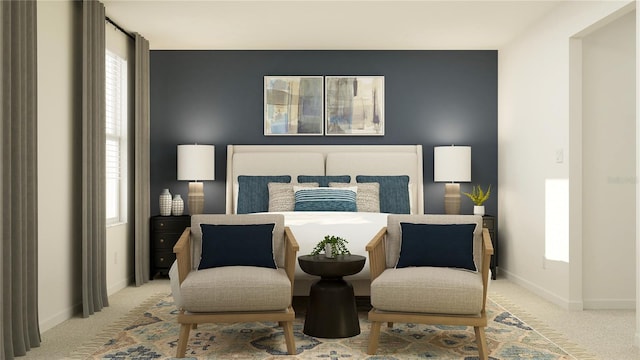 living area with carpet and baseboards
